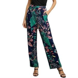 Sandiva Navy Blue Tropical Wide-Leg Cover-up Pants Size L NWOT